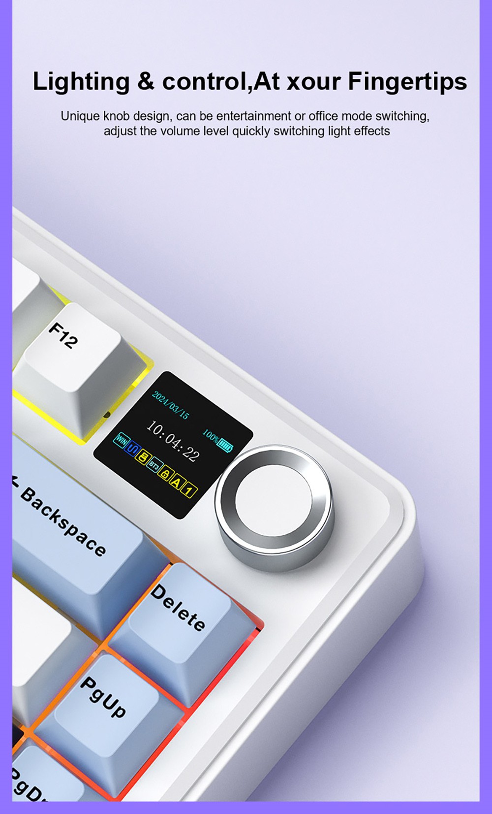 AULA F75 Max 75% Tri-Mode Mechanical Keyboard, TFT Smart Screen, Hot-Swappable, RGB Backlit, Knob Control, 4000mAh Battery, NKRO Gaming Keyboard