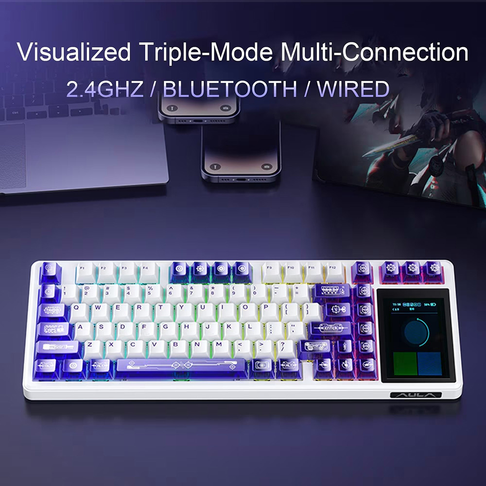 AULA L99 Tri-Mode Mechanical Keyboard, 3.98" Smart Touchscreen, 84 Keys, Gasket Mount, Hot-Swappable, RGB Backlit, 8000mAh Battery