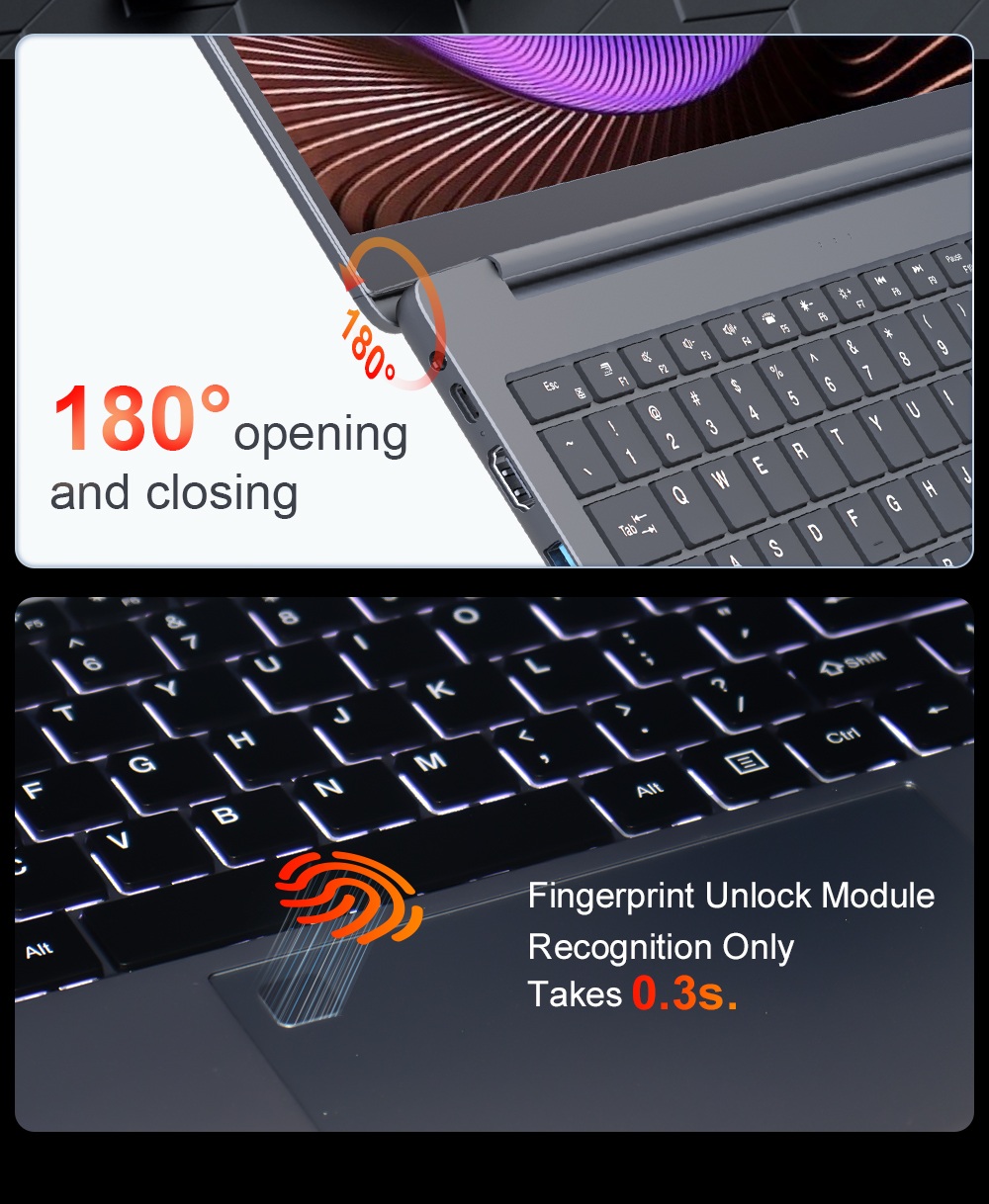 Ninkear A15 Pro Laptop, 16 hüvelykes 2560*1600 képernyő, 120Hz frissítési gyakoriság, AMD Ryzen 5 7430U 6 magos max. 4.3GHz, 16GB RAM 1TB SSD, WiFi6 Bluetooth5.2, Ujjlenyomat-olvasós feloldás, Háttérvilágítású billentyűzet, 2 teljes funkcionalitású Type-C, 3*USB3.0, 1*HDMI, 1*Micro SD kártya, 1*Audio