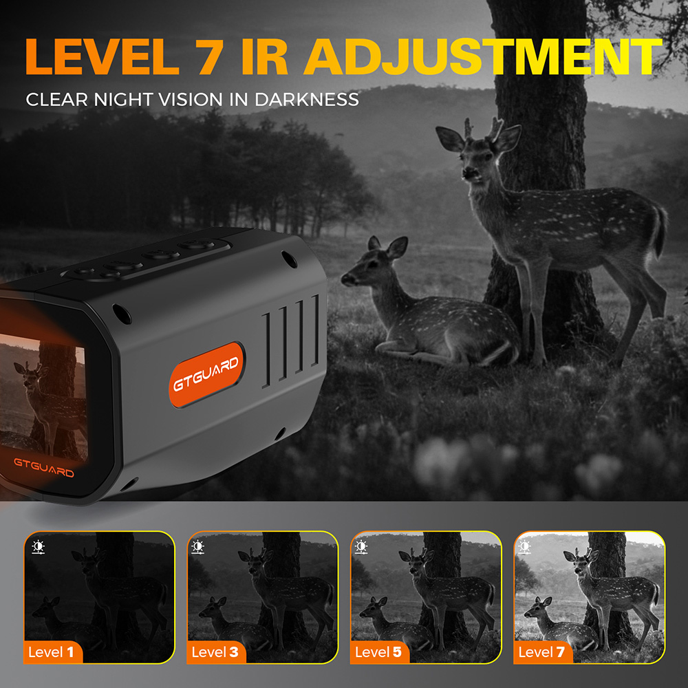 GTGUARD N3 Night Vision Monocular, 300m IR 850nm, 12MP Photo, 1080P Video, 1X–5X Digital Zoom, F1.4 Lens, 2000mAh Battery, USB-C, TF Card up to 128GB, 7-Level IR Adjustment