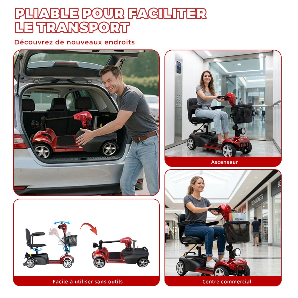 iScooter X02 Scooter de mobilité, moteur 300 W, batterie 24 V 12 Ah, vitesse maximale 8 km/h, autonomie 25 km, scooter électrique 4 roues avec siège pivotant et frein électromagnétique, charge maximale 136 kg