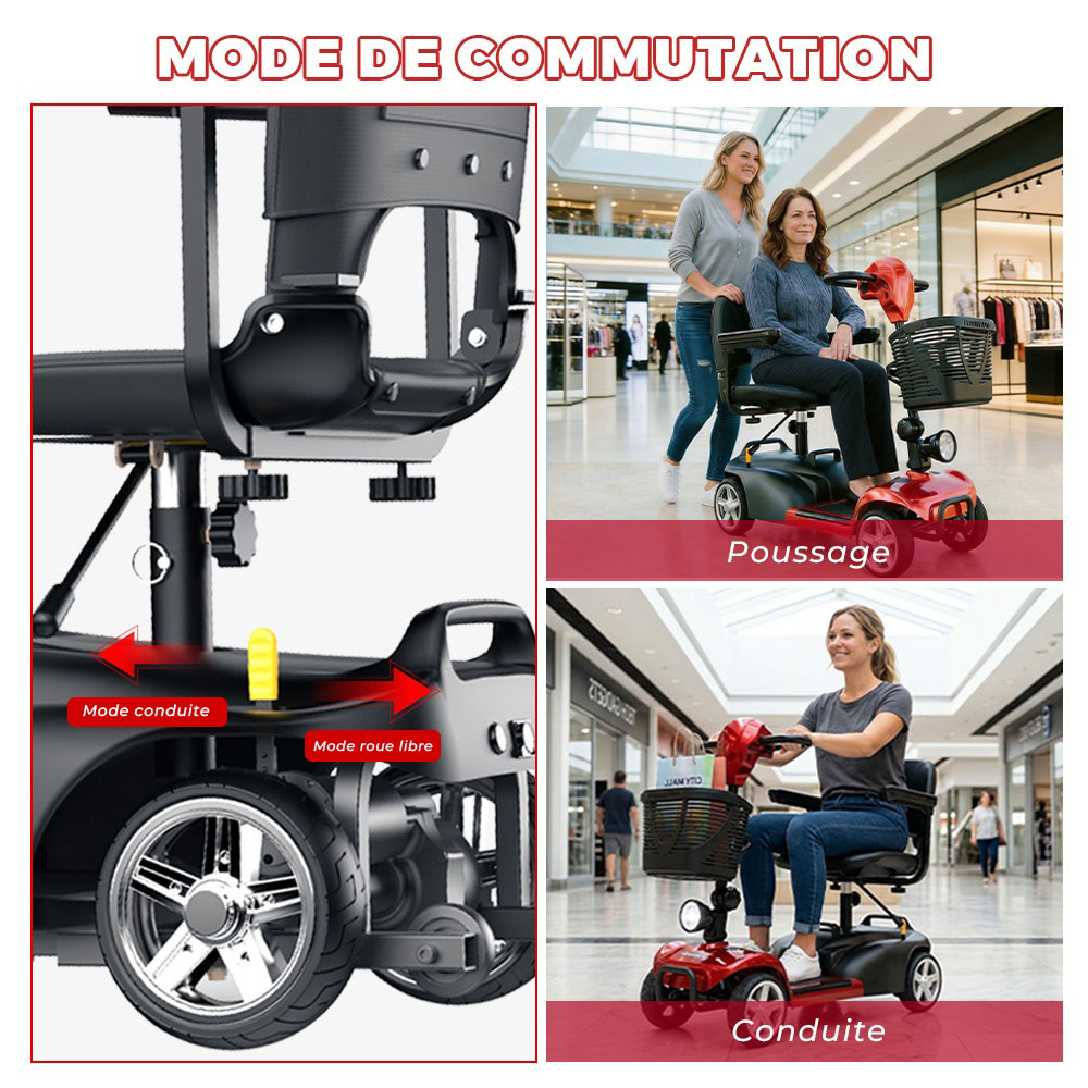iScooter X02 Scooter de mobilité, moteur 300 W, batterie 24 V 12 Ah, vitesse maximale 8 km/h, autonomie 25 km, scooter électrique 4 roues avec siège pivotant et frein électromagnétique, charge maximale 136 kg