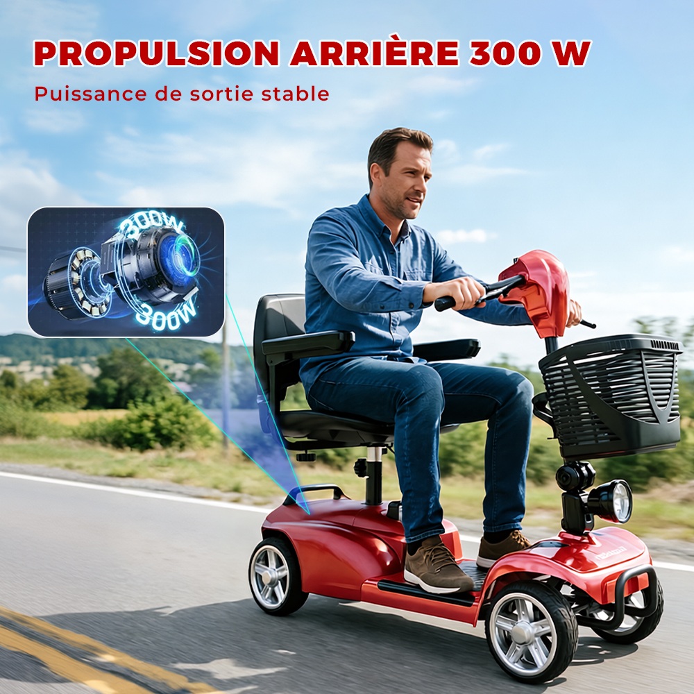 iScooter X02 Scooter de mobilité, moteur 300 W, batterie 24 V 12 Ah, vitesse maximale 8 km/h, autonomie 25 km, scooter électrique 4 roues avec siège pivotant et frein électromagnétique, charge maximale 136 kg