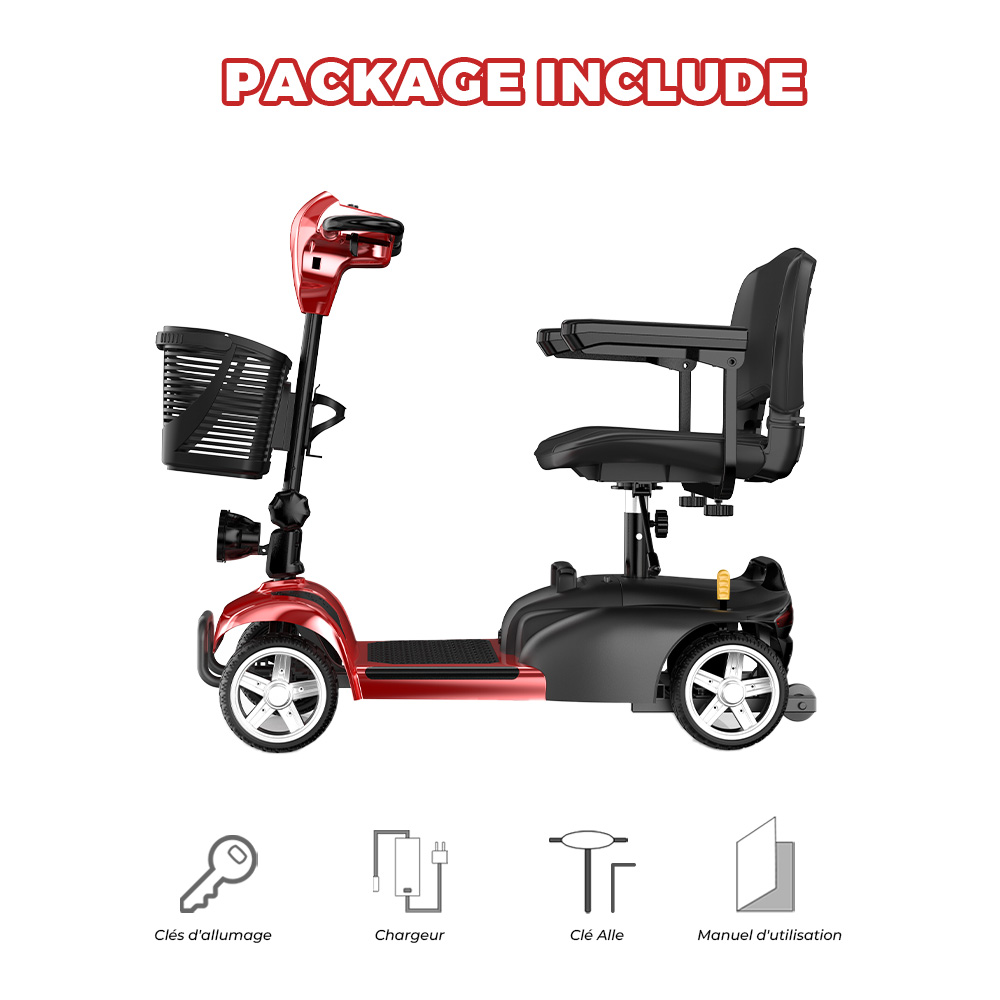 iScooter X02 Scooter de mobilité, moteur 300 W, batterie 24 V 12 Ah, vitesse maximale 8 km/h, autonomie 25 km, scooter électrique 4 roues avec siège pivotant et frein électromagnétique, charge maximale 136 kg