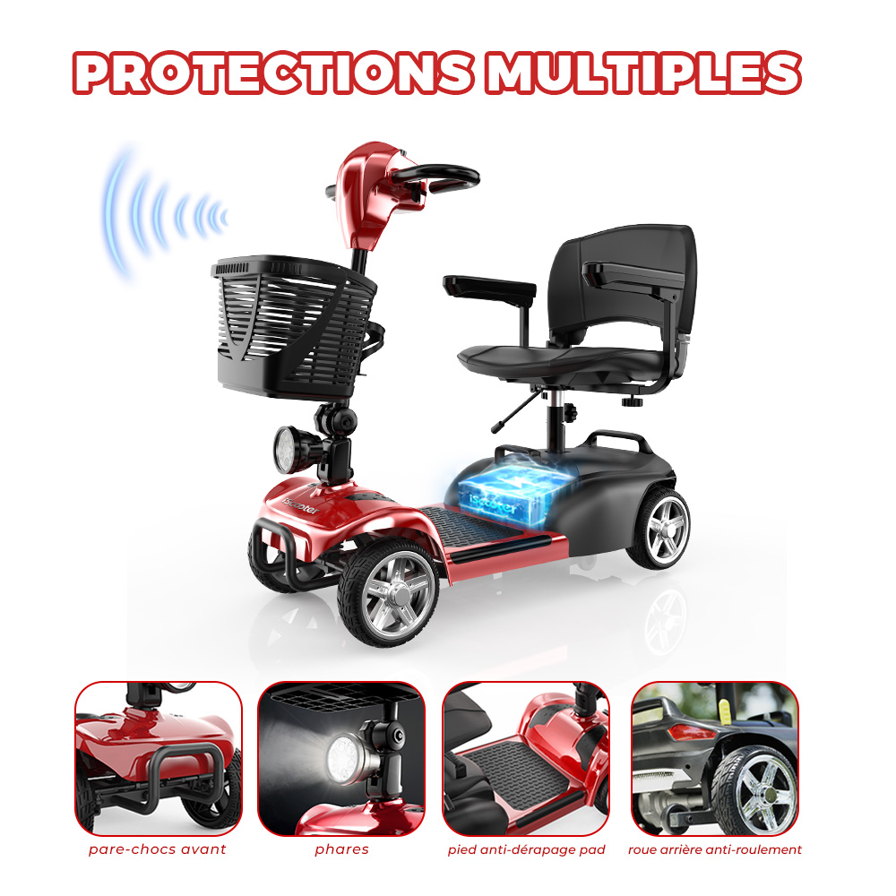 iScooter X02 Scooter de mobilité, moteur 300 W, batterie 24 V 12 Ah, vitesse maximale 8 km/h, autonomie 25 km, scooter électrique 4 roues avec siège pivotant et frein électromagnétique, charge maximale 136 kg