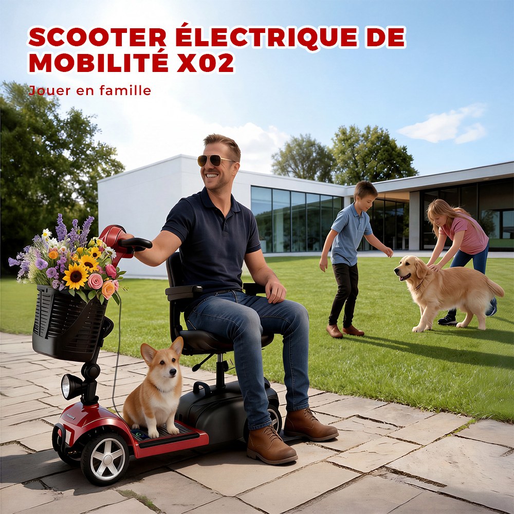 iScooter X02 Scooter de mobilité, moteur 300 W, batterie 24 V 12 Ah, vitesse maximale 8 km/h, autonomie 25 km, scooter électrique 4 roues avec siège pivotant et frein électromagnétique, charge maximale 136 kg