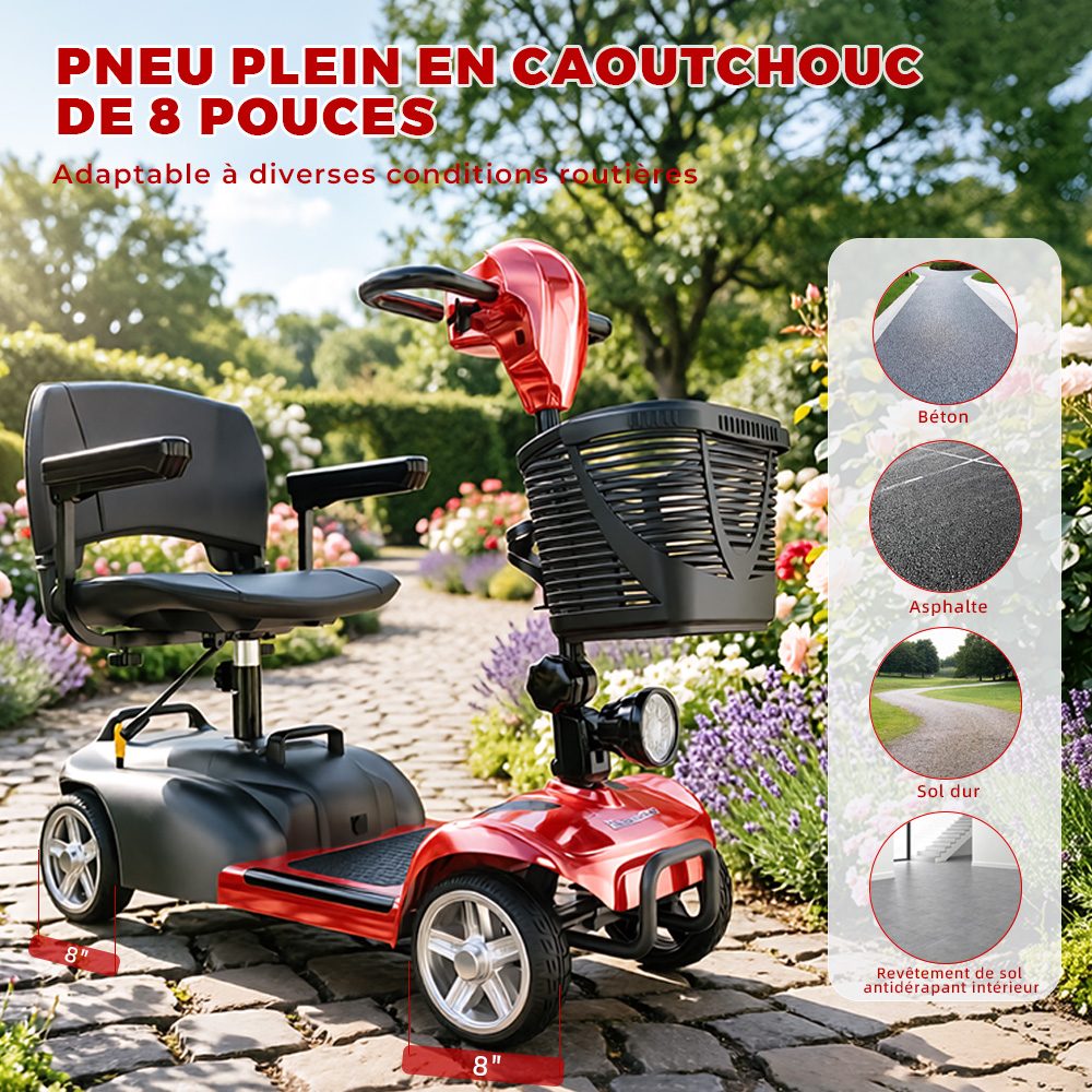 iScooter X02 Scooter de mobilité, moteur 300 W, batterie 24 V 12 Ah, vitesse maximale 8 km/h, autonomie 25 km, scooter électrique 4 roues avec siège pivotant et frein électromagnétique, charge maximale 136 kg