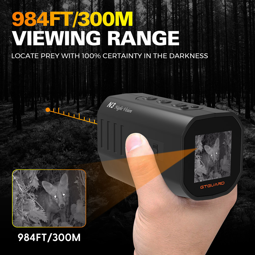 GTGUARD N3 Night Vision Monocular, 300m IR 850nm, 12MP Photo, 1080P Video, 1X–5X Digital Zoom, F1.4 Lens, 2000mAh Battery, USB-C, TF Card up to 128GB, 7-Level IR Adjustment