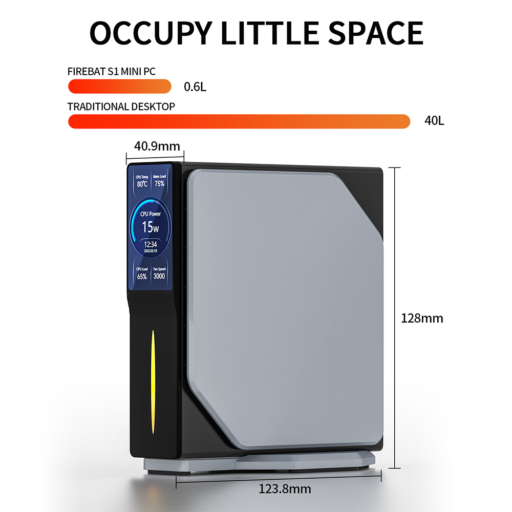 FIREBAT S1 Mini-PC, Intel N100 4 Kerne Max. 3,4 GHz, 16 GB RAM, 512 GB SSD, 2 x HDMI Dual-Screen-Display, WLAN 5, Bluetooth 4.2, 2*USB 3.2, 2*USB 2.0, 2*LAN, 1*Audio