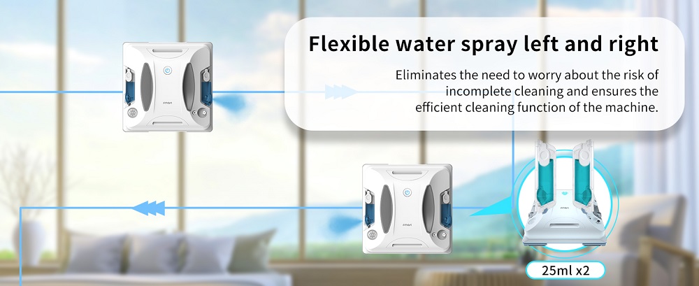 FMART W6 Fensterputzroboter, 3800 Pa Saugkraft, doppelter Ultraschall-Wassersprüher, KI-SLAM-Navigation, App- und 2,4-GHz-Fernbedienung, USV-Backup, für rahmenlose Fenster in Innenräumen und Hochhäusern