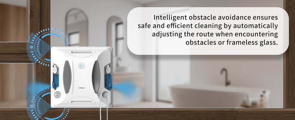 FMART W6 Fensterputzroboter, 3800 Pa Saugkraft, doppelter Ultraschall-Wassersprüher, KI-SLAM-Navigation, App- und 2,4-GHz-Fernbedienung, USV-Backup, für rahmenlose Fenster in Innenräumen und Hochhäusern