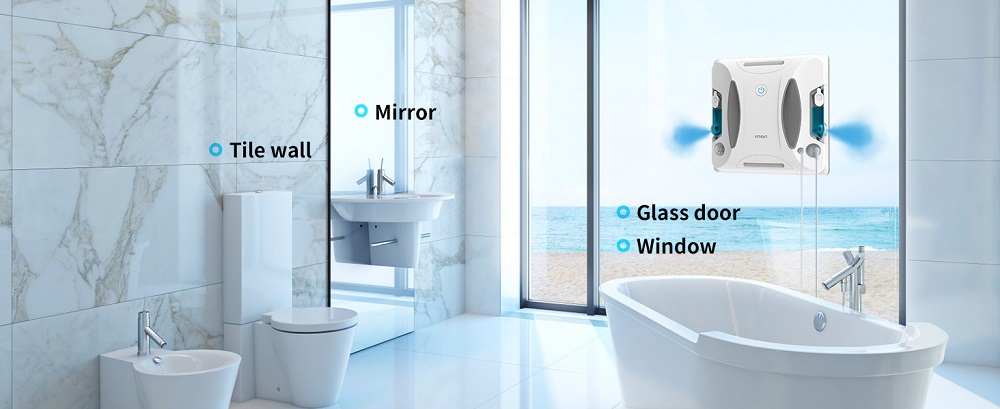 FMART W6 Fensterputzroboter, 3800 Pa Saugkraft, doppelter Ultraschall-Wassersprüher, KI-SLAM-Navigation, App- und 2,4-GHz-Fernbedienung, USV-Backup, für rahmenlose Fenster in Innenräumen und Hochhäusern