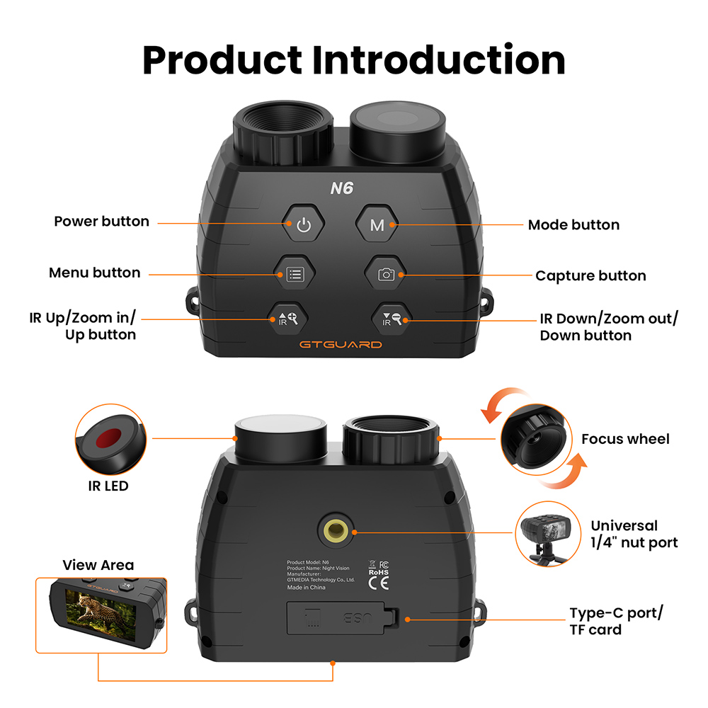 GTGUARD N6 Nachtsichtfernglas, 300 m IR 850 nm, 12 MP, 1080p, 2,95