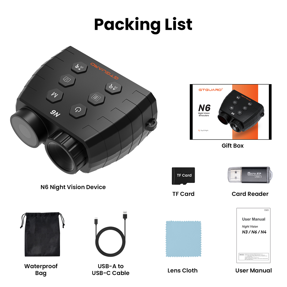 GTGUARD N6 Nachtsichtfernglas, 300 m IR 850 nm, 12 MP, 1080p, 2,95