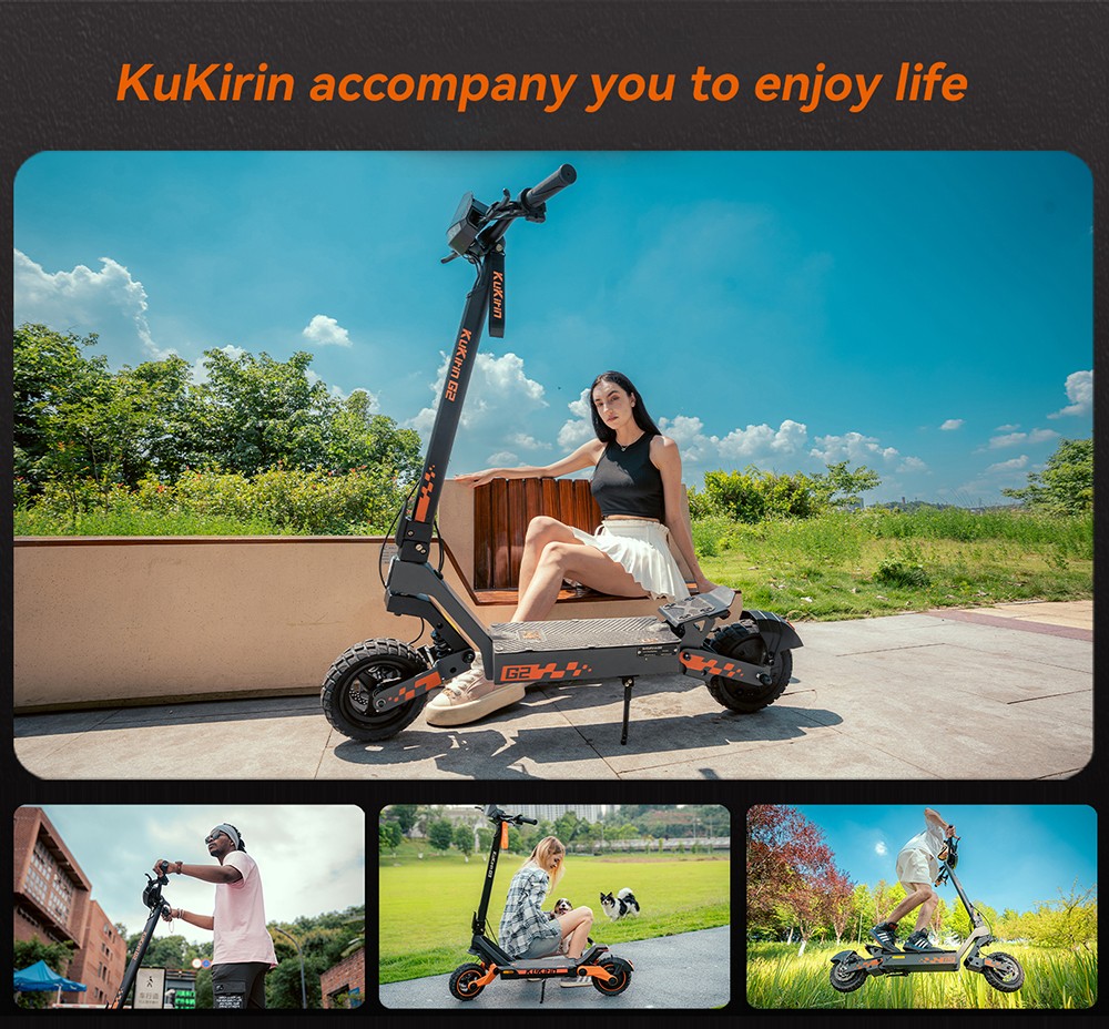 Kukirin G2 Foldable Electric Scooter 2026 Upgrade 800W Motor 48V 15.6Ah Battery 10-inch Tire 45km/h Max Speed 55km Range Touchscreen Display Disc Brake 7 Light System