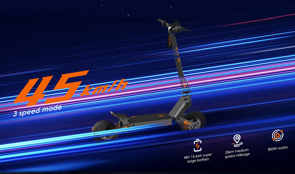 Kukirin G2 Foldable Electric Scooter 2026 Upgrade 800W Motor 48V 15.6Ah Battery 10-inch Tire 45km/h Max Speed 55km Range Touchscreen Display Disc Brake 7 Light System