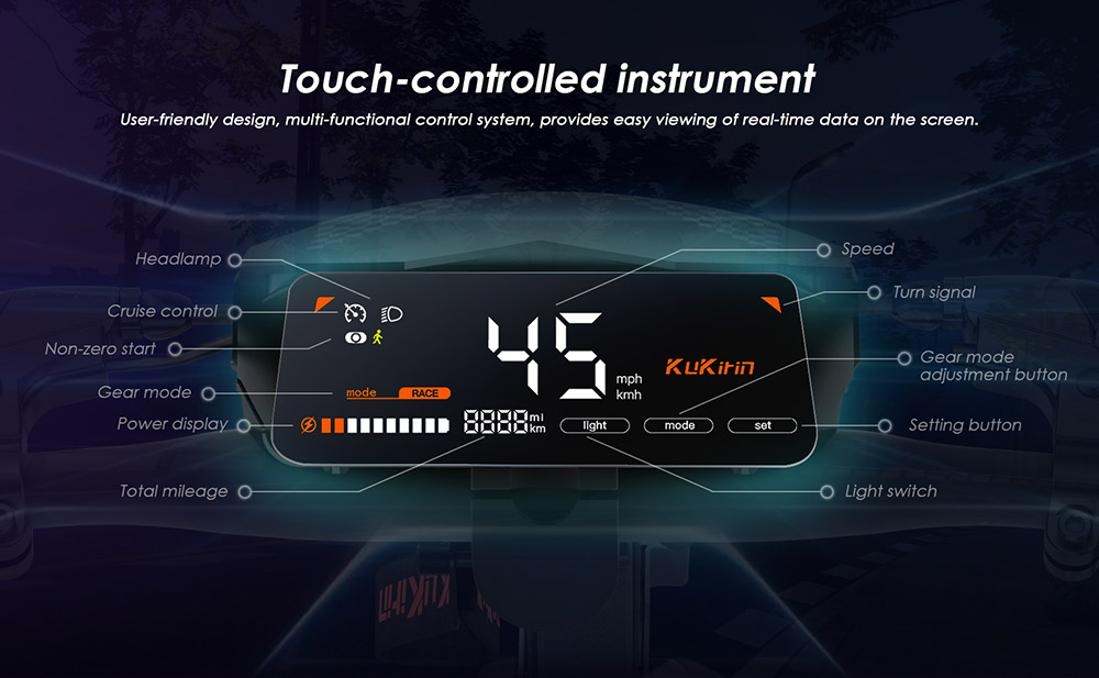 Kukirin G2 Foldable Electric Scooter 2026 Upgrade 800W Motor 48V 15.6Ah Battery 10-inch Tire 45km/h Max Speed 55km Range Touchscreen Display Disc Brake 7 Light System