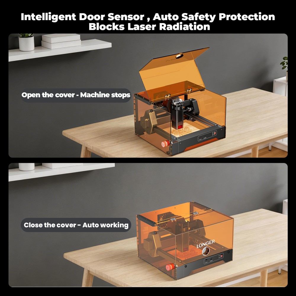 LONGER Ray5 MiniS 2.5W Enclosed Laser Engraver, 0.04mm Precision, 12000mm/min Speed, 130×140mm Work Area, Class 1 Safety Protection, WiFi/USB/App Control, Compatible with Wood/Acrylic/Leather/Metal/Ceramic