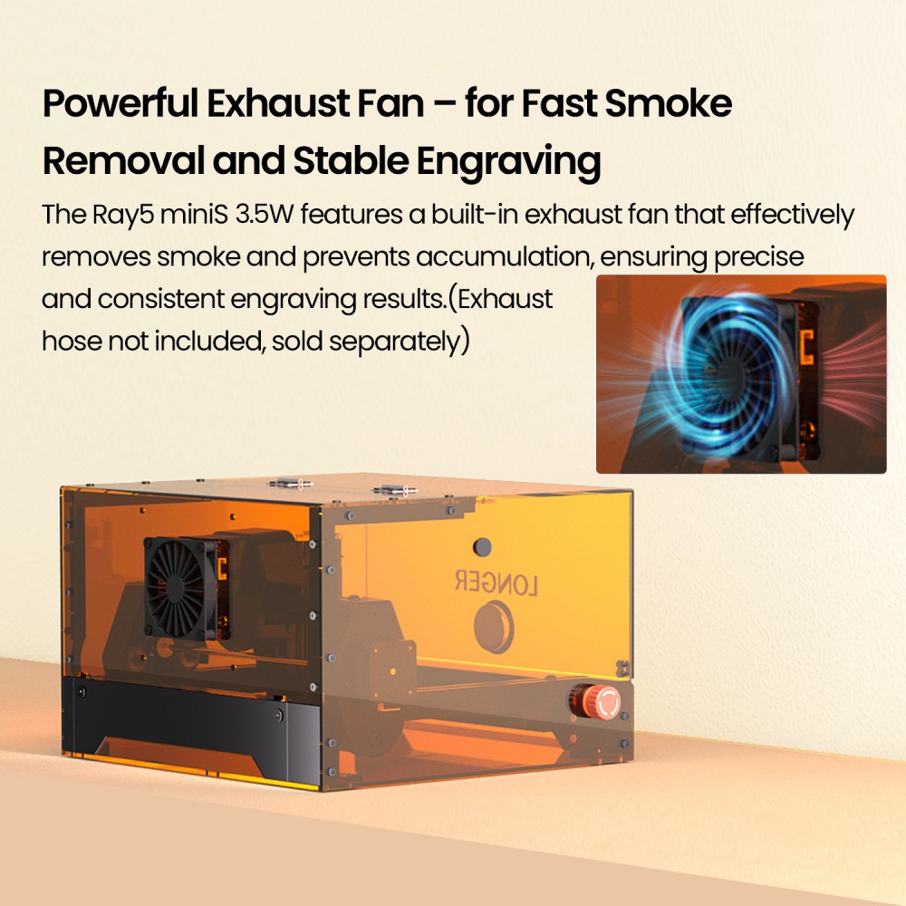LONGER Ray5 MiniS 3.5W Enclosed Laser Engraver, Class 1 Safety Protection, 0.04mm Precision, 12000mm/min Speed, 130×140mm Work Area, WiFi/USB/App Control, 12mm Cutting Depth, Compatible with Wood/Acrylic/Leather/Metal/Ceramic