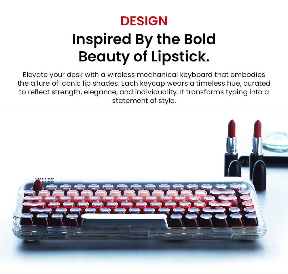Lofree Lipstick Tri-Mode Wireless Mechanical Keyboard, 84-Key, 2.4G/Bluetooth/USB-C, Gateron Lipstick Switches, 4000mAh Battery, LED Backlight
