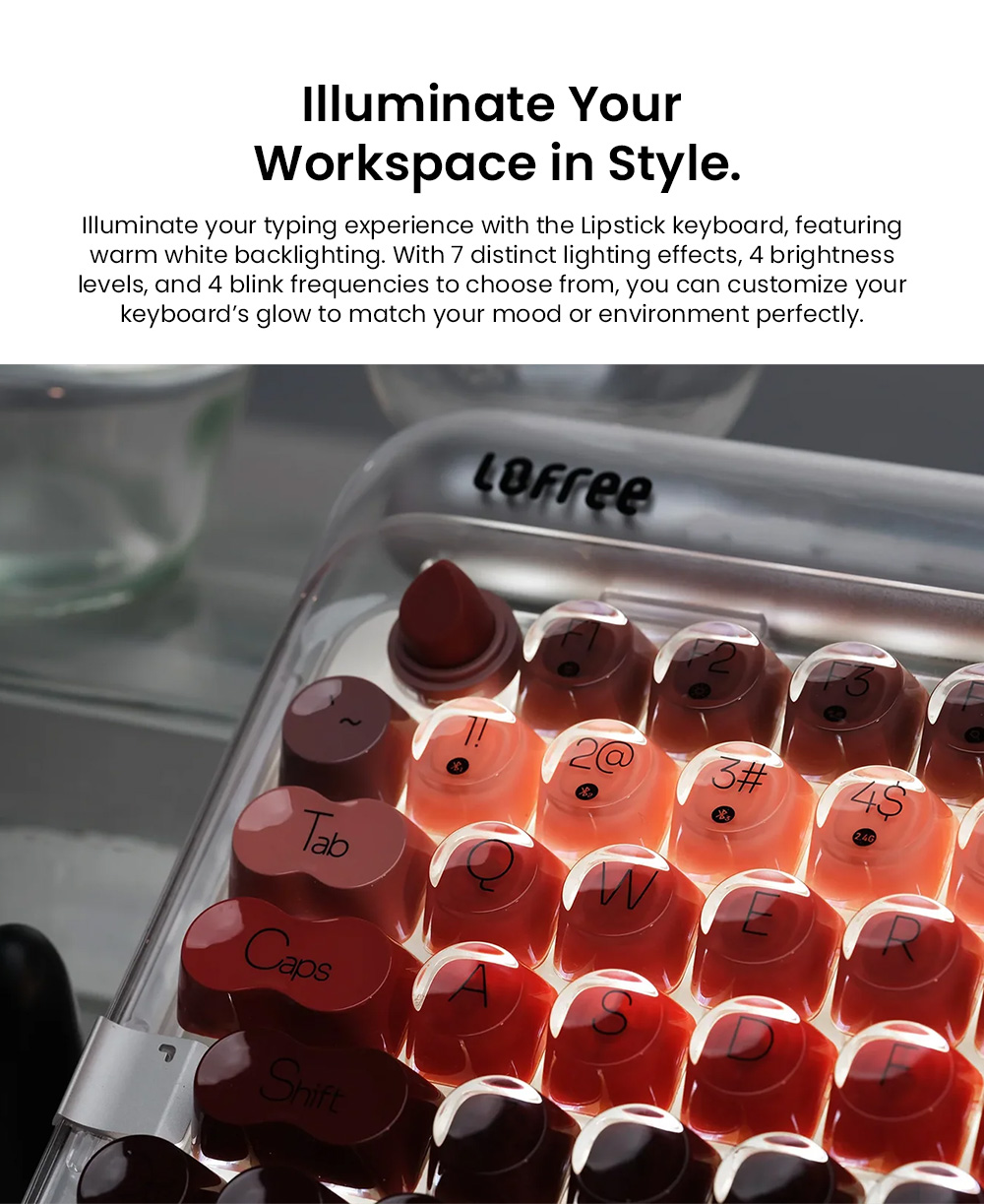 Lofree Lipstick Tri-Mode Wireless Mechanical Keyboard, 84-Key, 2.4G/Bluetooth/USB-C, Gateron Lipstick Switches, 4000mAh Battery, LED Backlight