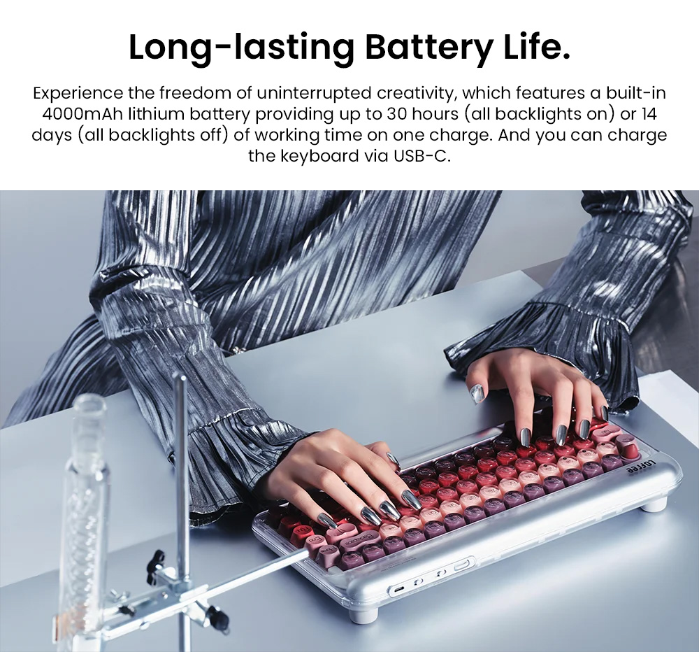 Lofree Lipstick Tri-Mode Wireless Mechanical Keyboard, 84-Key, 2.4G/Bluetooth/USB-C, Gateron Lipstick Switches, 4000mAh Battery, LED Backlight