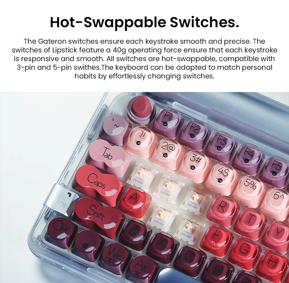 Lofree Lipstick Tri-Mode Wireless Mechanical Keyboard, 84-Key, 2.4G/Bluetooth/USB-C, Gateron Lipstick Switches, 4000mAh Battery, LED Backlight