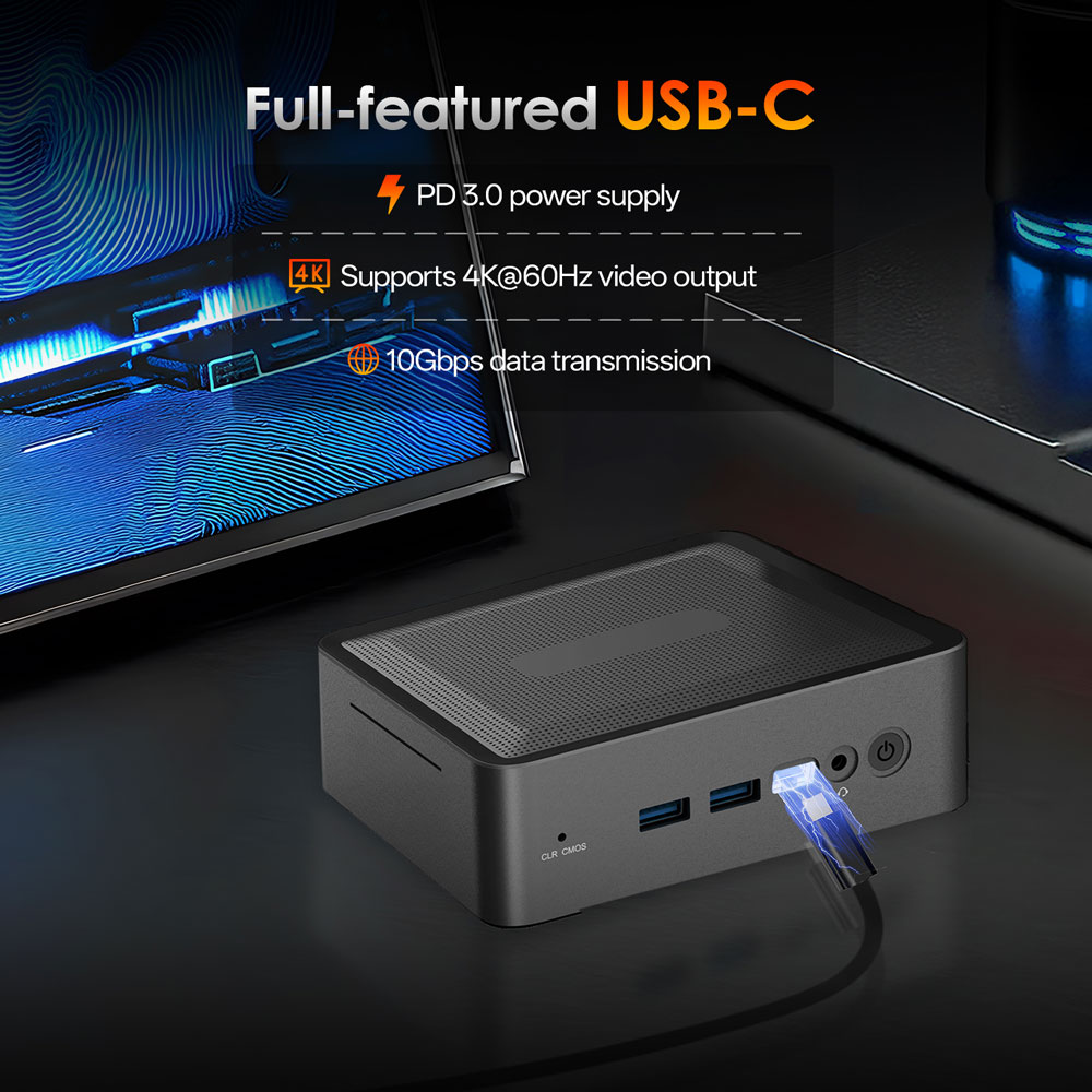 MINIHYPER U58 Mini PC, AMD Ryzen 7 5825U (8C/16T, Up to 4.5GHz), 16GB DDR4 512GB NVMe SSD, Radeon Vega 8, Triple 4K Display (HDMI×2 + Type-C), Gigabit LAN, WiFi 6E, Bluetooth 5.2, Expandable Storage