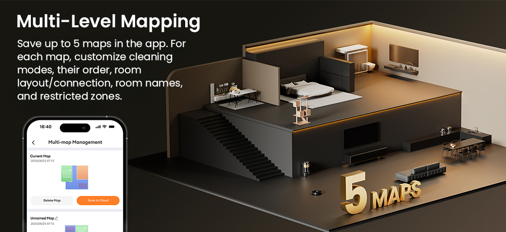 Proscenic Q20 Plus Saug- und Wischroboter, 10.000 Pa Saugkraft, selbstentleerende Ladestation, LiDAR-Navigation, 200 Minuten Laufzeit, 2-in-1-Staubbehälter und Wassertank, intelligente Kartierung für Teppiche und Tierhaare