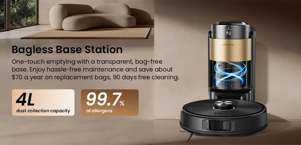 Proscenic Q20 Plus Saug- und Wischroboter, 10.000 Pa Saugkraft, selbstentleerende Ladestation, LiDAR-Navigation, 200 Minuten Laufzeit, 2-in-1-Staubbehälter und Wassertank, intelligente Kartierung für Teppiche und Tierhaare