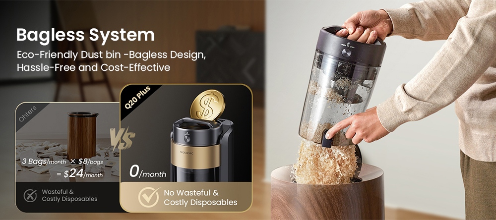 Proscenic Q20 Plus Saug- und Wischroboter, 10.000 Pa Saugkraft, selbstentleerende Ladestation, LiDAR-Navigation, 200 Minuten Laufzeit, 2-in-1-Staubbehälter und Wassertank, intelligente Kartierung für Teppiche und Tierhaare