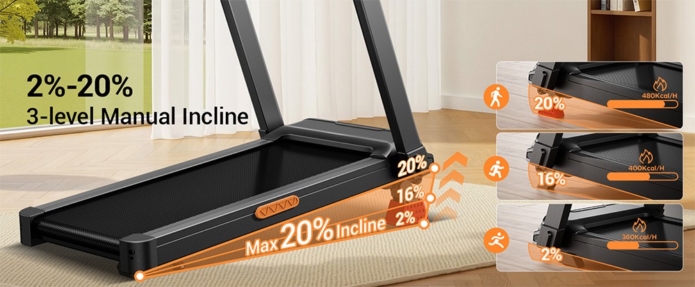 ROBORE L20 Foldable Treadmill, 3.5HP Brushless Motor, 12KM/H Speed, 20% Incline, 108×41cm Running Belt, <45dB Quiet, 6 Shock Absorbers, 180kg/400lbs Max Load, LCD Display with Handrail