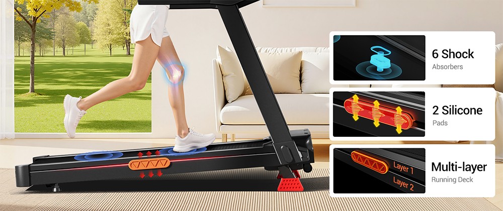 ROBORE L20 Foldable Treadmill, 3.5HP Brushless Motor, 12KM/H Speed, 20% Incline, 108×41cm Running Belt, <45dB Quiet, 6 Shock Absorbers, 180kg/400lbs Max Load, LCD Display with Handrail