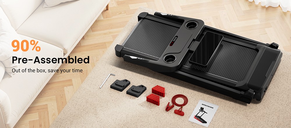 ROBORE L20 Foldable Treadmill, 3.5HP Brushless Motor, 12KM/H Speed, 20% Incline, 108×41cm Running Belt, <45dB Quiet, 6 Shock Absorbers, 180kg/400lbs Max Load, LCD Display with Handrail