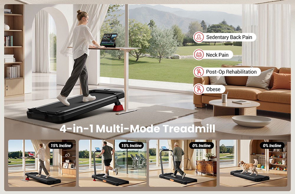 ROBORE U18F Foldable Treadmill with 15% Incline, 10.5km/h Max Speed, 2.5HP Motor, 3 Incline Levels, 136kg Capacity, LED Display, Low Noise, for Home & Office