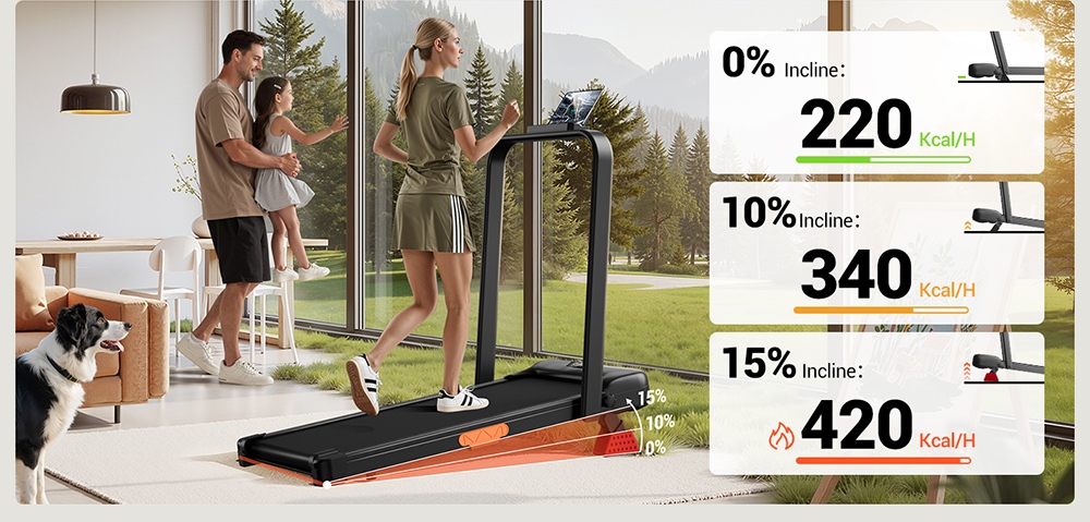 ROBORE U18F Foldable Treadmill with 15% Incline, 10.5km/h Max Speed, 2.5HP Motor, 3 Incline Levels, 136kg Capacity, LED Display, Low Noise, for Home & Office