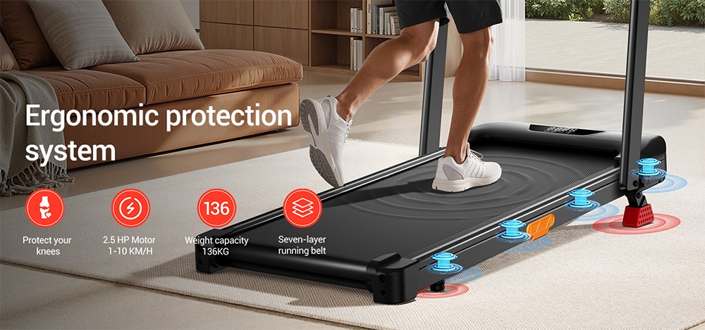 ROBORE U18F Foldable Treadmill with 15% Incline, 10.5km/h Max Speed, 2.5HP Motor, 3 Incline Levels, 136kg Capacity, LED Display, Low Noise, for Home & Office