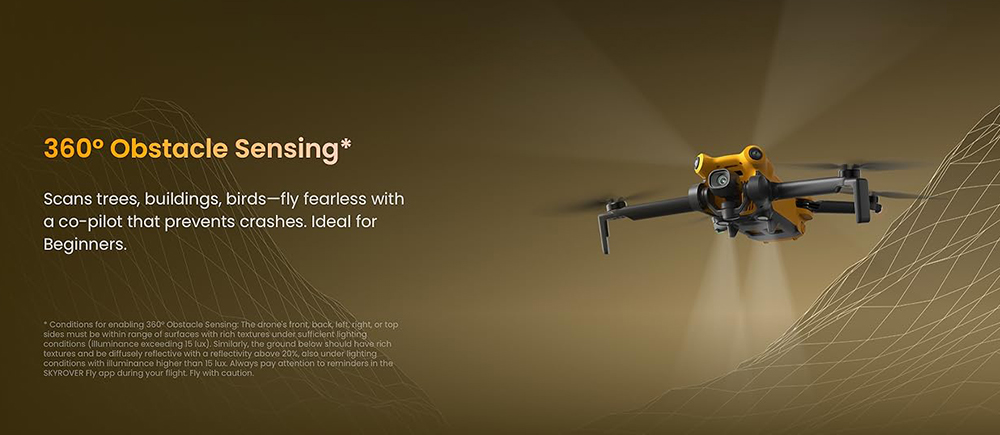 Skyrover X1 Mini Drone for Adults with 4K Camera, 8K Photo Resolution, Under 249g, 50,000ft Transmission Range, 360° Obstacle Avoidance, Up to 32-Min Flight Time – Yellow