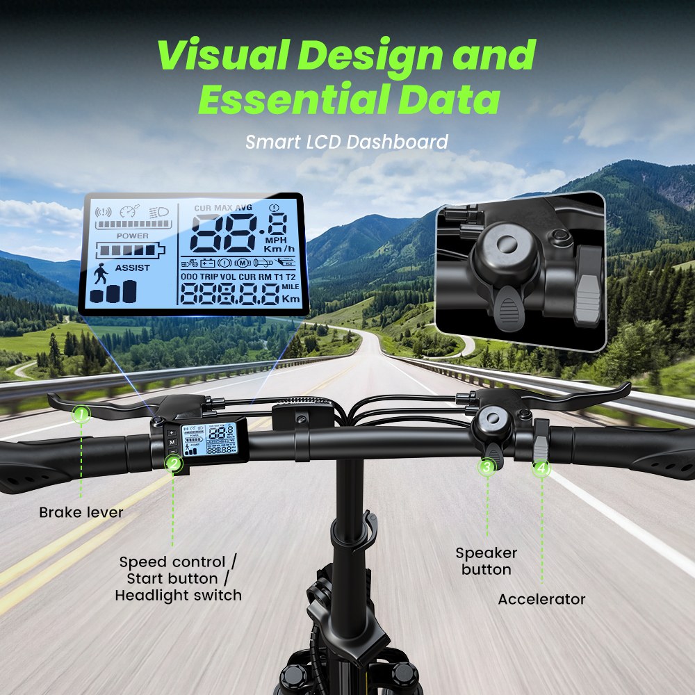 U4 Folding Electric Bike, 500W Motor, 36V 10.4Ah Battery, Up to 90km Range, 30km/h Max Speed, 16" Tires, Front Suspension, Dual Disc Brakes, LCD Display, 120kg Load