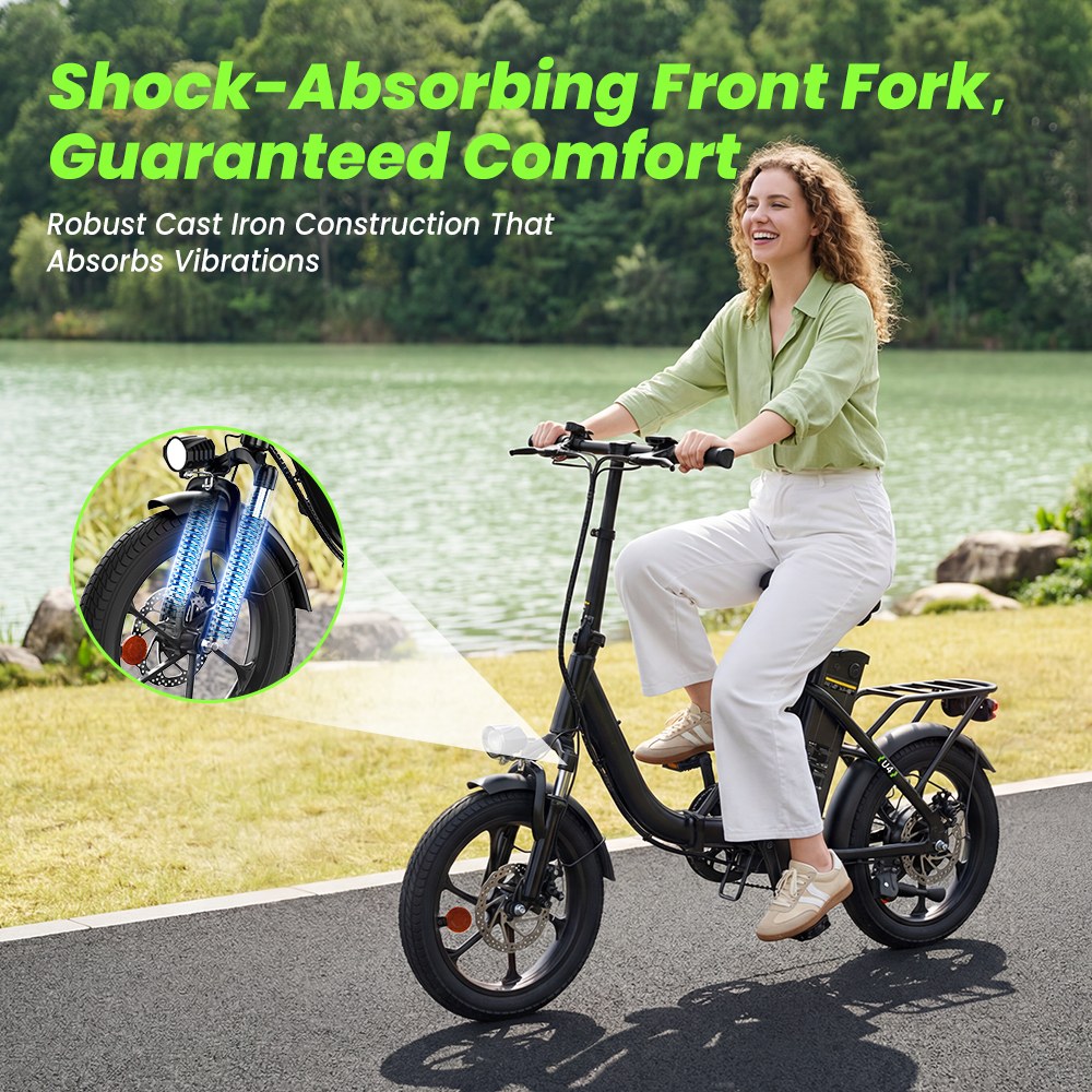 U4 Folding Electric Bike, 500W Motor, 36V 10.4Ah Battery, Up to 90km Range, 30km/h Max Speed, 16" Tires, Front Suspension, Dual Disc Brakes, LCD Display, 120kg Load