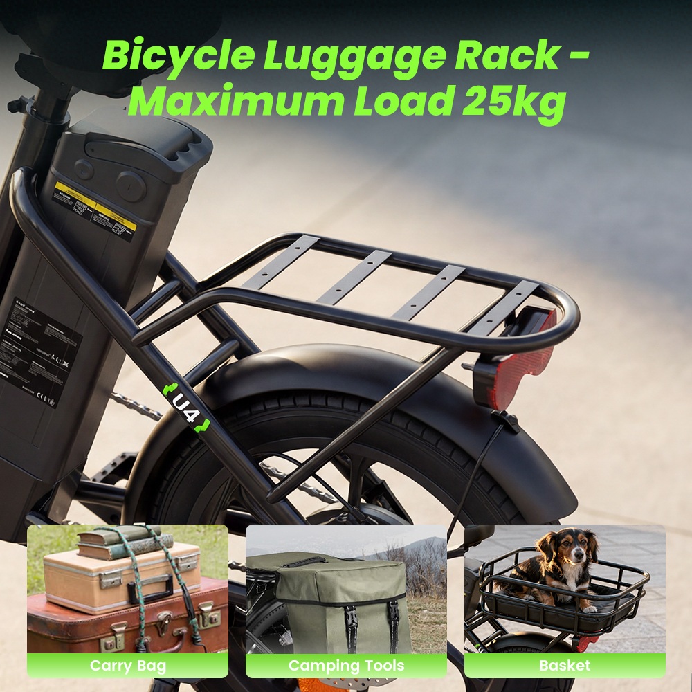 U4 Folding Electric Bike, 500W Motor, 36V 10.4Ah Battery, Up to 90km Range, 30km/h Max Speed, 16" Tires, Front Suspension, Dual Disc Brakes, LCD Display, 120kg Load
