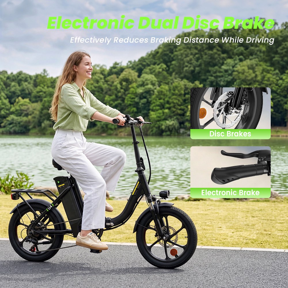 U4 Folding Electric Bike, 500W Motor, 36V 10.4Ah Battery, Up to 90km Range, 30km/h Max Speed, 16" Tires, Front Suspension, Dual Disc Brakes, LCD Display, 120kg Load