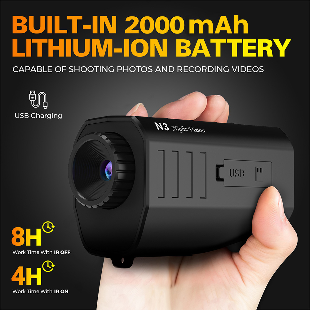 GTGUARD N3 Night Vision Monocular, 300m IR 850nm, 12MP Photo, 1080P Video, 1X–5X Digital Zoom, F1.4 Lens, 2000mAh Battery, USB-C, TF Card up to 128GB, 7-Level IR Adjustment