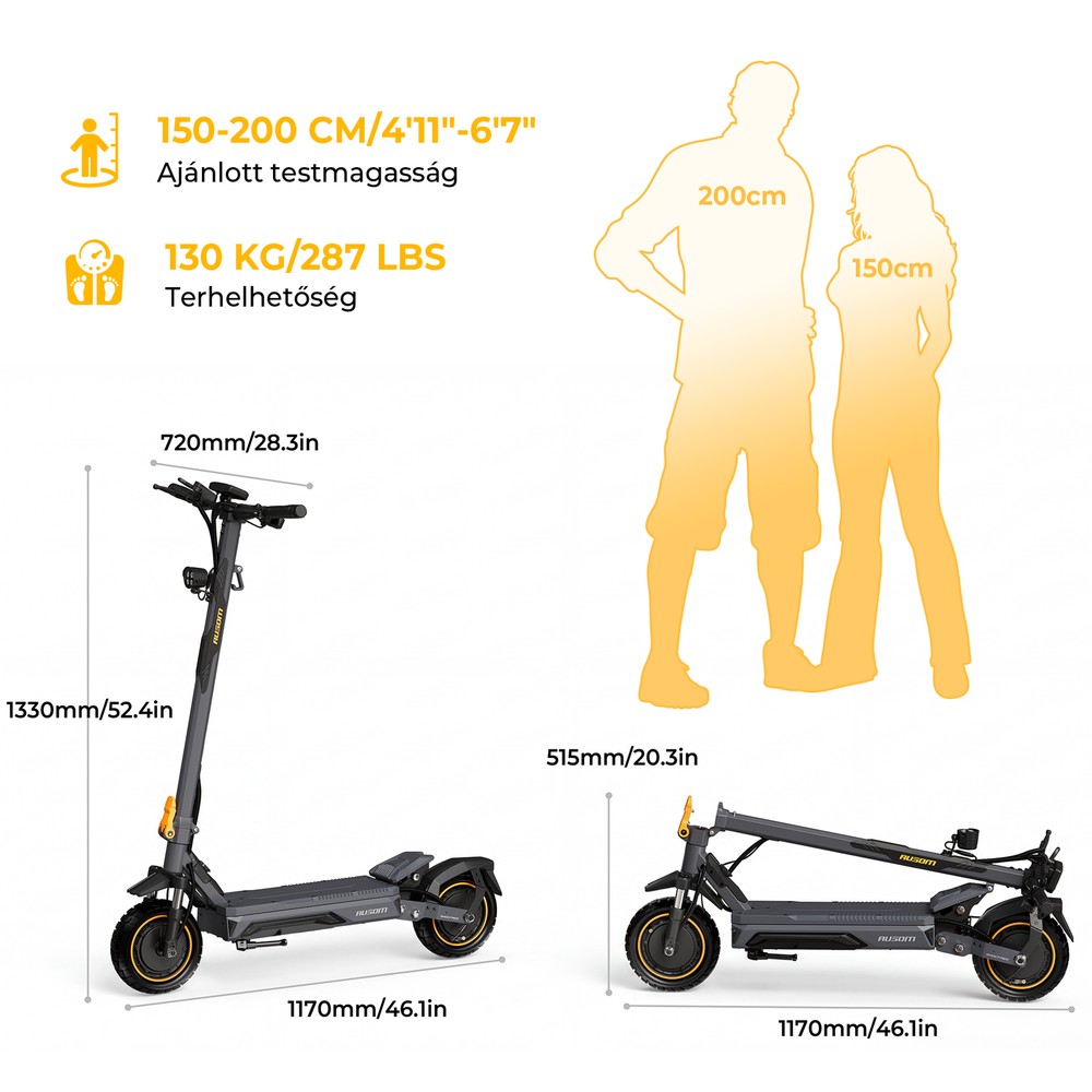 Ausom K20 Pro Dual Motor Electric Scooter, 1000W*2 Motor, 48V 18Ah Battery, 10 Inch Tires, 60km/h Max Speed, 90km Range, Front & Rear Disc Brake, Dual Front Suspension, NFC Unlock
