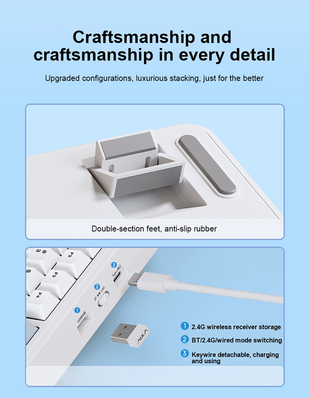 AULA F75 Tri-Mode Wireless Mechanical Keyboard, 75% Layout, Gasket Mount, Hot-Swappable, RGB Backlit, Multimedia Knob, 4000mAh Battery - Green