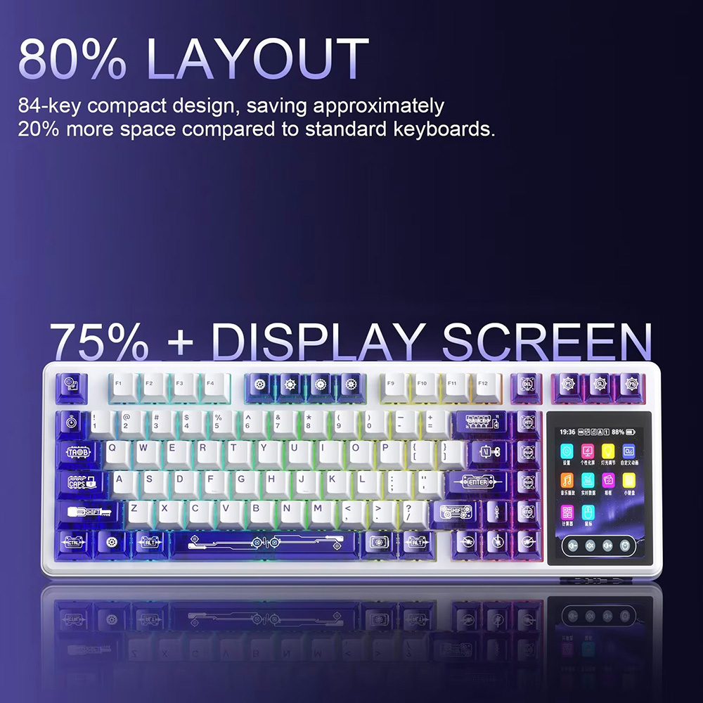 AULA L99 Tri-Mode Mechanical Keyboard, 3.98" Smart Touchscreen, 84 Keys, Gasket Mount, Hot-Swappable, RGB Backlit, 8000mAh Battery