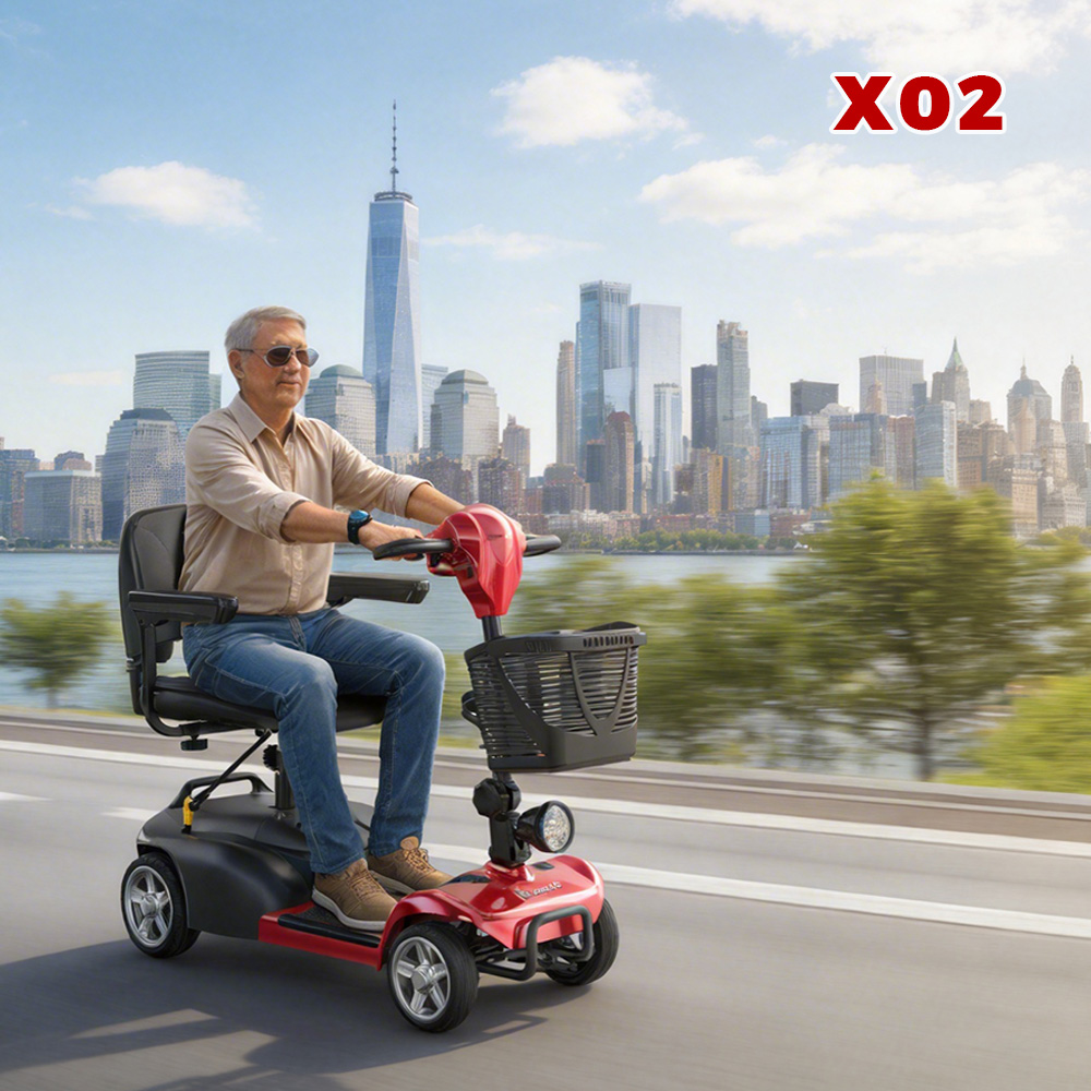iScooter X02 Scooter de mobilité, moteur 300 W, batterie 24 V 12 Ah, vitesse maximale 8 km/h, autonomie 25 km, scooter électrique 4 roues avec siège pivotant et frein électromagnétique, charge maximale 136 kg