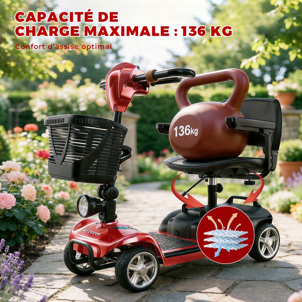 iScooter X02 Scooter de mobilité, moteur 300 W, batterie 24 V 12 Ah, vitesse maximale 8 km/h, autonomie 25 km, scooter électrique 4 roues avec siège pivotant et frein électromagnétique, charge maximale 136 kg