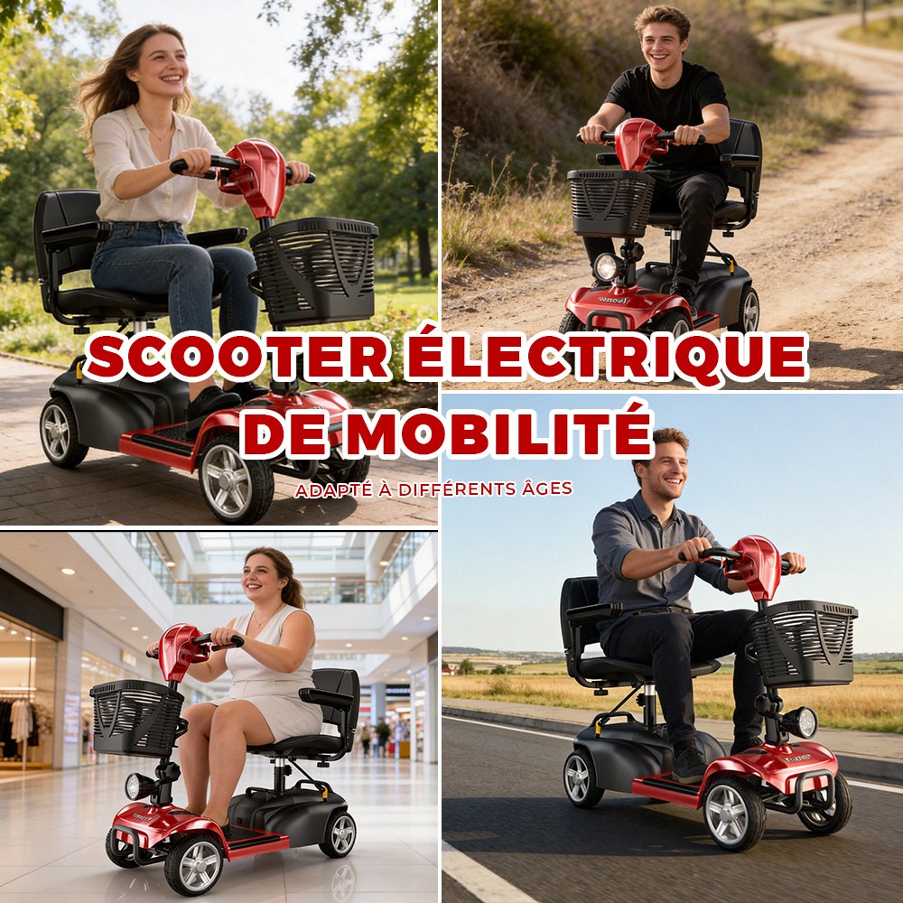 iScooter X02 Scooter de mobilité, moteur 300 W, batterie 24 V 12 Ah, vitesse maximale 8 km/h, autonomie 25 km, scooter électrique 4 roues avec siège pivotant et frein électromagnétique, charge maximale 136 kg