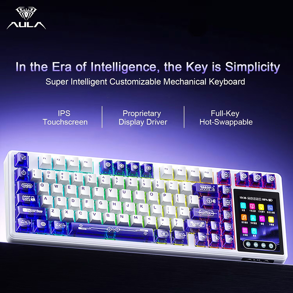 AULA L99 Tri-Mode Mechanical Keyboard, 3.98" Smart Touchscreen, 84 Keys, Gasket Mount, Hot-Swappable, RGB Backlit, 8000mAh Battery